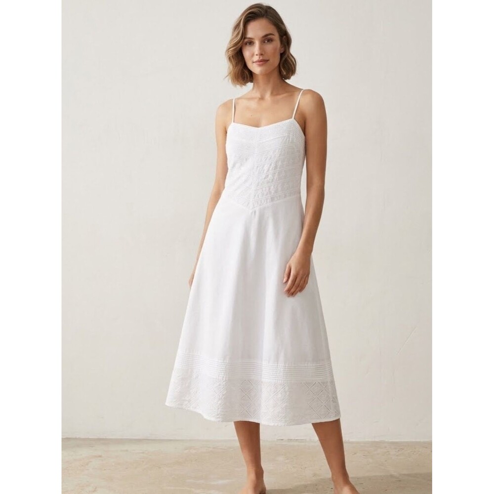 J. Crew White Cotton Slip Dress Embroidery Details Sz 12 Preppy Cottage Chic